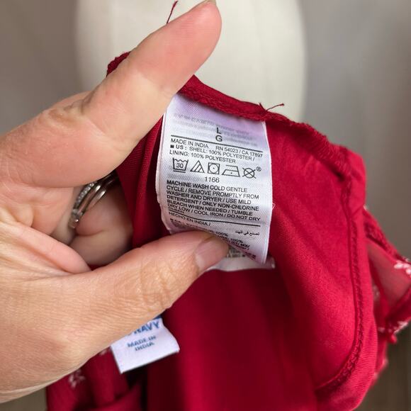 Old Navy Tie Front Red Floral Chiffon Long Sleeve Boho Blouse Sz L - Picture 6 of 9